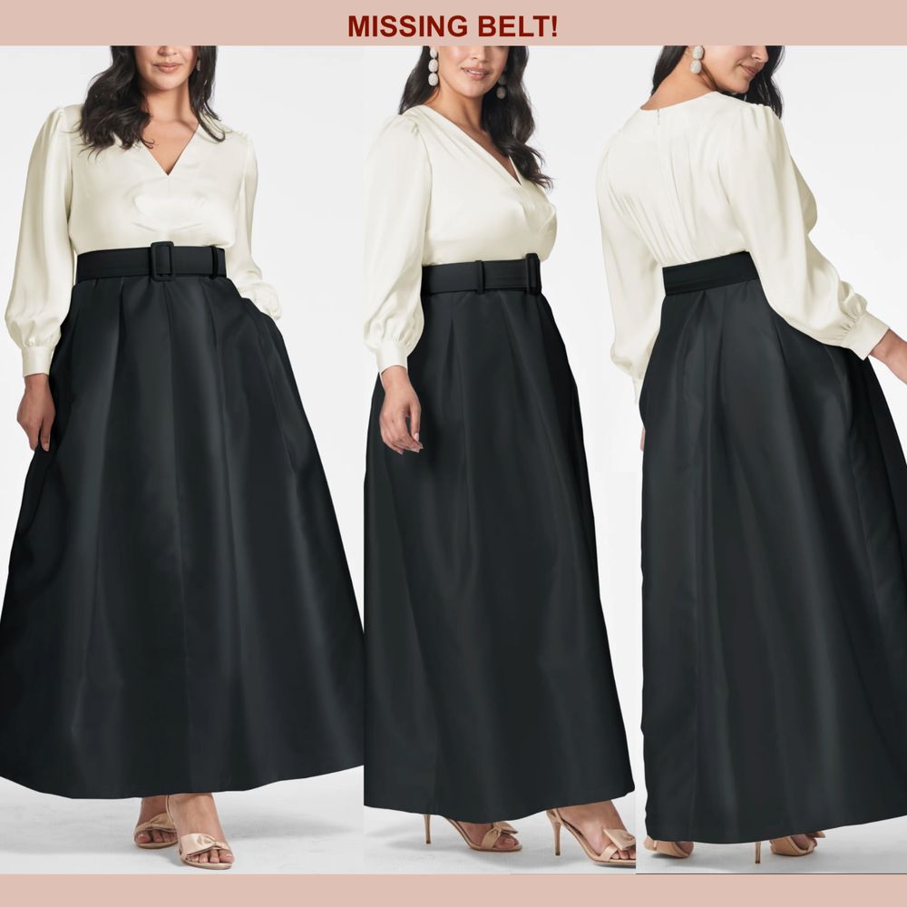 Nwd $895 Sachin & Babi [ 20w ] Zoe V Neck Box Pleat Ball Gown Ivory Black